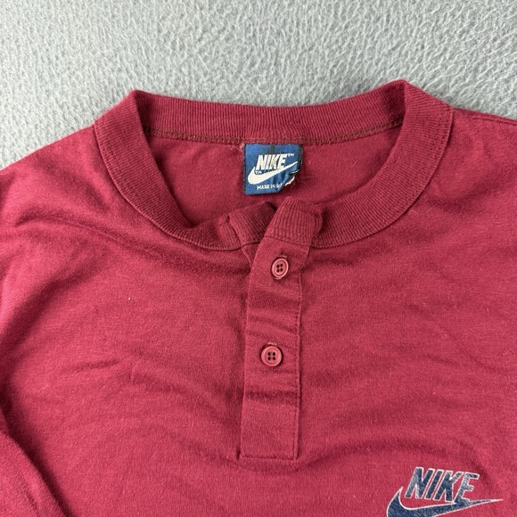 Nike Shirt Men's XL Red Henley Vintage 80s Blue Tag Made In USA Single Stitch - Picture 7 of 13